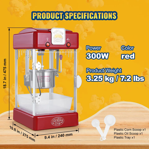 Popcorn Machine - Popcorn Popper Machine - Tafelblad - 300W - 110V/220V - 2,5 Oz - Rood