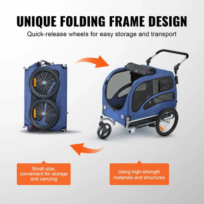 Hondenfietskar - Fietskarren - Fietskar - Fietskar Bagage - 2-in-1 Pet Stroller - 100Lbs - Opvouwbaar - Inklapbare Aanhanger - met Wielen Universele Koppeling - voor Honden Katten