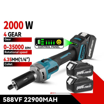 Rechte Slijpmachines - met Brushless - 2000W Draadloze - 35000RPM - 6mm Slijpmachine - 4 Snelheden Variabel -18V - Professionele Slijprotools - voor Graveer - Polijstmachine - Snijden - Zonder Batterij