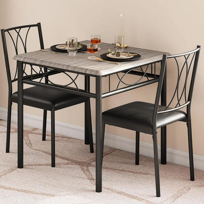 3-Piece Wood Dining Table Set for 2, Compact Square Kitchen Table Set with 2 Upholstered Chairs, Space-Saving Dining Table Set f