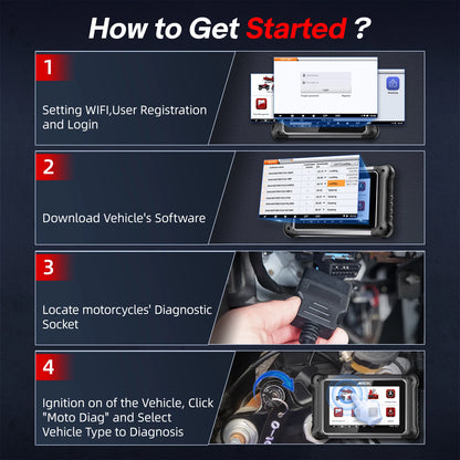 Motorfietsscanner – Diagnoseapparaat – Foutcode Lezer – Service Reset – 7-Inch Touchscreen – WiFi Updates