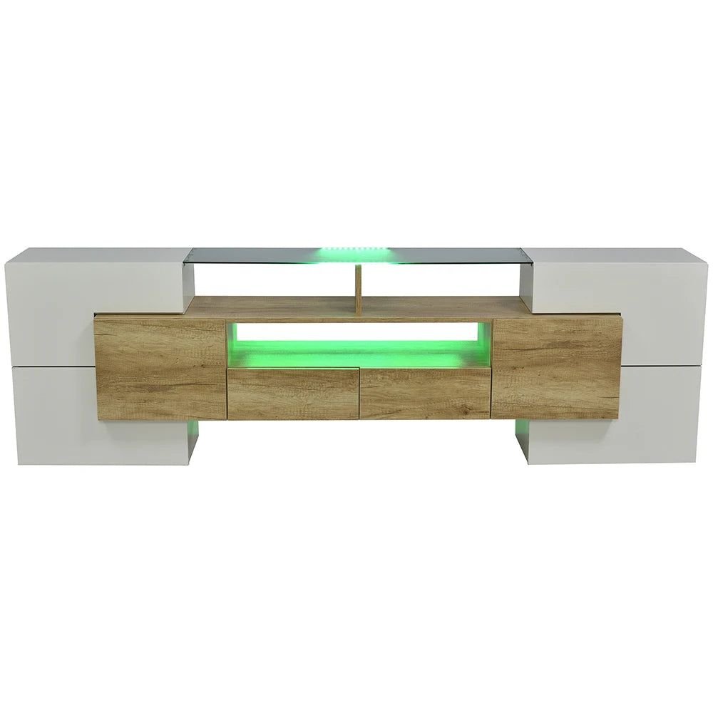 TV-kast – Tv-meubel – Lowboard – Tv-dressoir – Entertainmentmeubel – Hoogglans Wit – 200 cm Breed – Geïntegreerde LED-verlichting