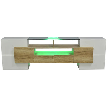 TV-kast – Tv-meubel – Lowboard – Tv-dressoir – Entertainmentmeubel – Hoogglans Wit – 200 cm Breed – Geïntegreerde LED-verlichting
