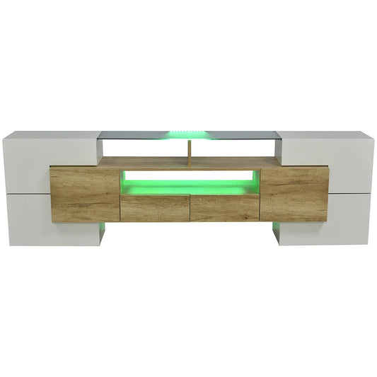 TV-kast – Tv-meubel – Lowboard – Tv-dressoir – Entertainmentmeubel – Hoogglans Wit – 200 cm Breed – Geïntegreerde LED-verlichting