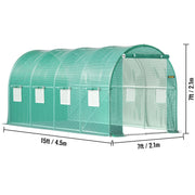 Greenhouse - Garden House - Greenhouse - Tunnel Greenhouse - Walk-in - Grow Box - with Galvanized Frame &amp; Waterproof Tarpaulin - 15x7x7 ft - Green