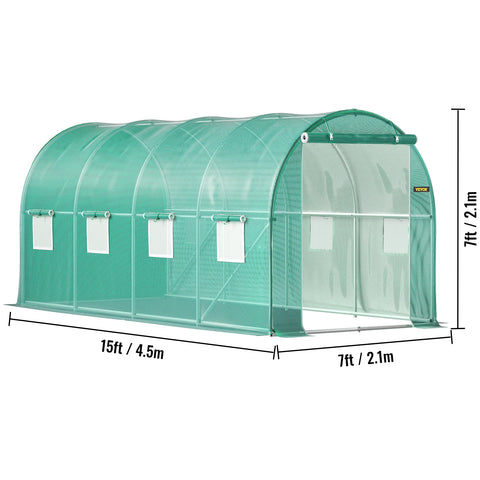Greenhouse - Garden House - Greenhouse - Tunnel Greenhouse - Walk-in - Grow Box - with Galvanized Frame &amp; Waterproof Tarpaulin - 15x7x7 ft - Green