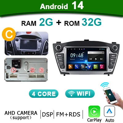 Autoradio – Multimedia Stereo – 2-DIN Headunit – Android Auto – Carplay – 7 Inch Touchscreen – Android 14 OS – 2 GB RAM & 32 GB Opslag - QUORE