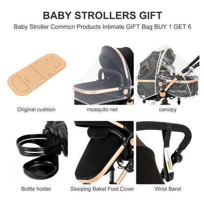 Baby Stroller 3 IN 1, Carseat Stroller Combos, Baby Stroller Multifunctional High Landscape Baby Pram Compact Pushchair Infant