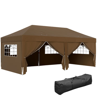Opvouwbare Tuin Tent – Pop-Up Tent – Buiten Tent – Feest Tent – 6x3 Meter – Waterafstotend Polyester – Verstelbare Hoogte - Bruin - QUORE