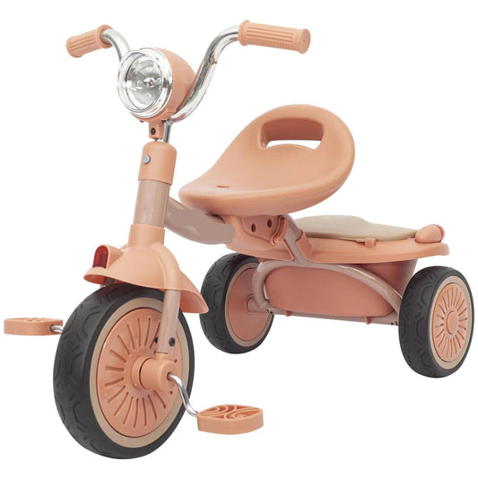 Kinderdriewieler - met Pedalen - Driewieler - Peuterfiets - Driewieler Trike - Kinderfiets - PU Wielen - Schokabsorptie - Opvouwbaar - Verstelbaar Zadel - Met Licht - Roze-zwart