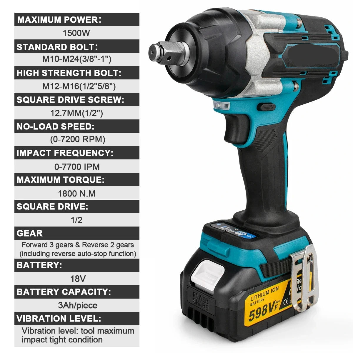 Slagmoersleutel - met Accu - Slagschroevendraaier - 1800Nm - Draadloze - Elektrische Schroevendraaier - Met LED - Boormachine - 18V - 1/2 Inch - 2 Batterij Plastic Doos
