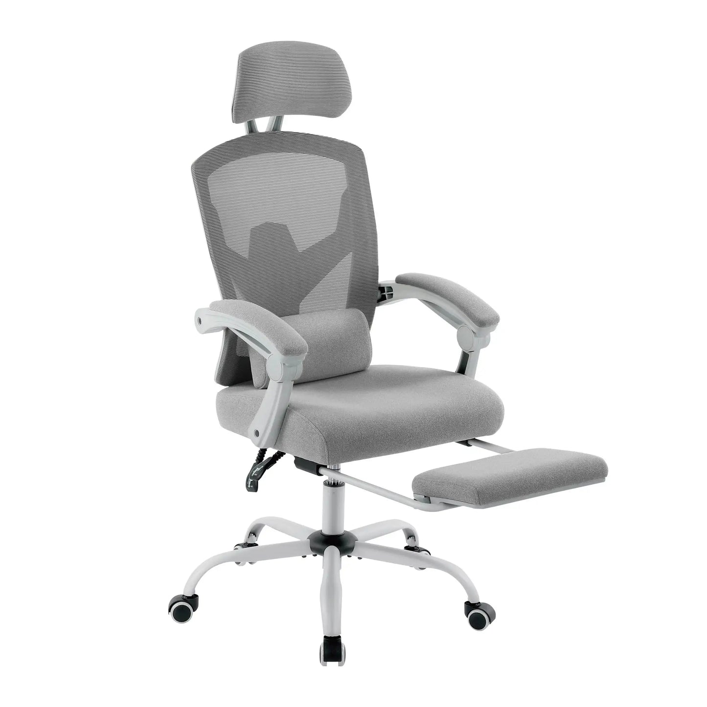 Ergonomische Bureaustoel - Stoelen - Gaming Stoel - Wipfunctie - Draaistoel - Verstelbare Hoofdsteun - Lendensteun - 125kg Draagkracht -  Lichtgrijs