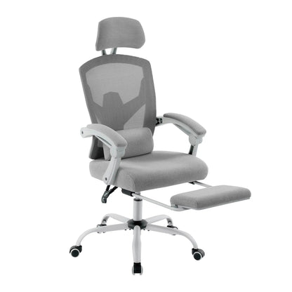 Ergonomische Bureaustoel - Stoelen - Gaming Stoel - Wipfunctie - Draaistoel - Verstelbare Hoofdsteun - Lendensteun - 125kg Draagkracht -  Lichtgrijs