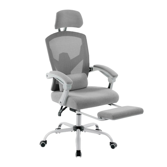Ergonomische Bureaustoel - Stoelen - Gaming Stoel - Wipfunctie - Draaistoel - Verstelbare Hoofdsteun - Lendensteun - 125kg Draagkracht -  Lichtgrijs