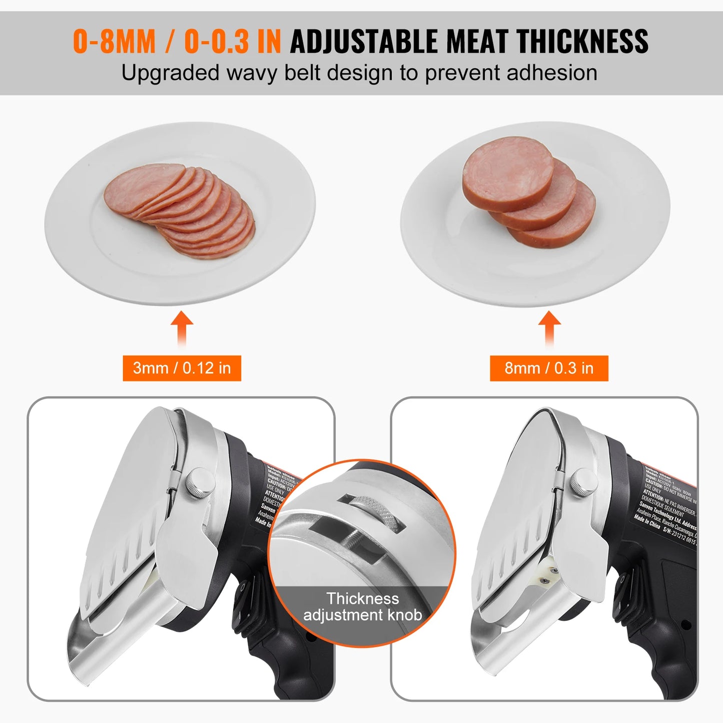 Snijmachine - Vlees Elektrische Kebabsnijder - Elektrisch Shoarma-mes - Vlees Snijder -  Draadloos - 2 Bladen - 0-8mm Dikte - Gekarteld lemmet - QUORE