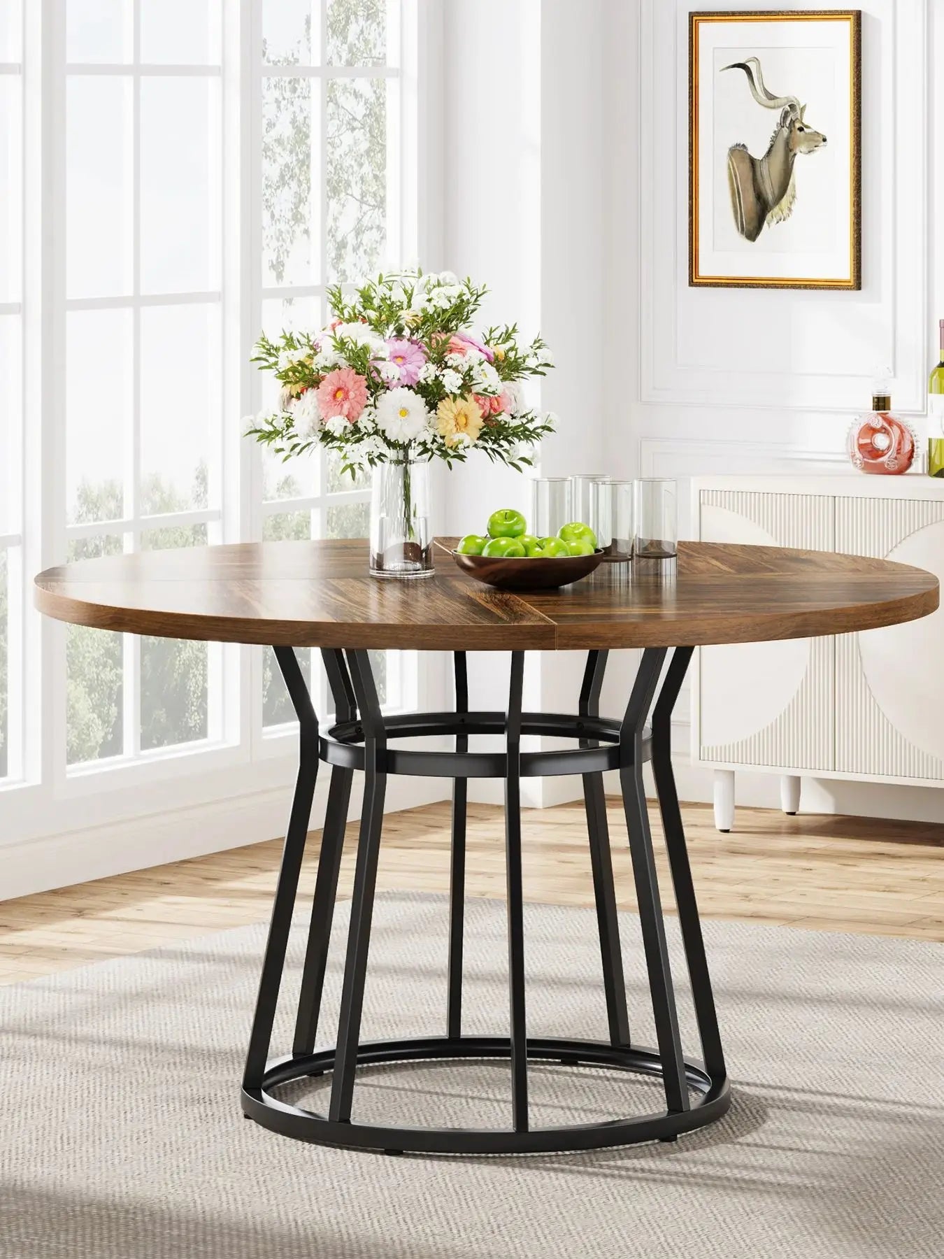 Ronde Eettafel – Ronde Tafel – Eetkamertafel – Family Table – 120 Cm Doorsnede – Stevig Metalen Onderstel - QUORE