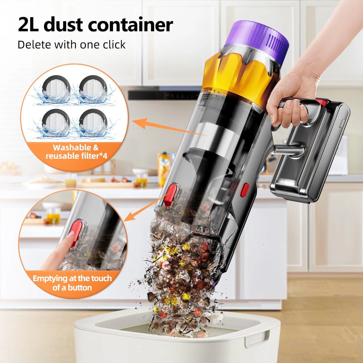 Draadloze Stofzuiger – Snoerloze Vloerzuiger – Handstofzuiger – Accustofzuiger – Zakloze Stofzuiger – 500W Borstelloze Motor – 5-in-1 HEPA Filtersysteem – 50 Minuten Accuduur – Blauw