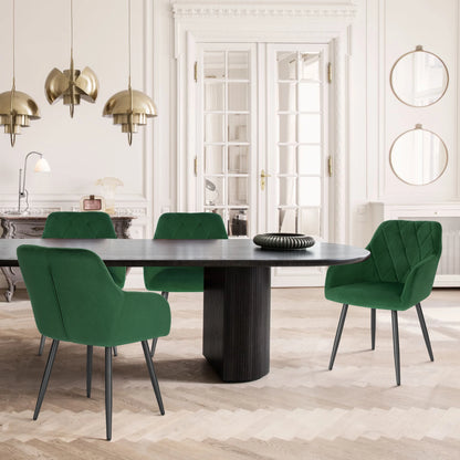 Eetkamerstoel – Bureaustoel – Stoel Met Armleuning – Scandinavische Stoel – Metalen Poten – Velvet Bekleding – Ergonomisch Design - Donkergroen - QUORE