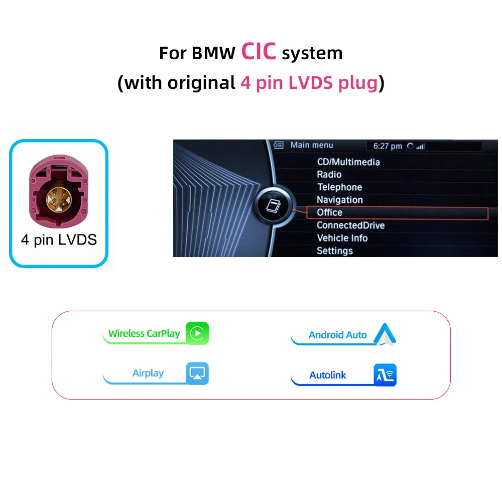 Draadloze CarPlay Module – Android Auto Adapter – CarPlay Interface – BMW Infotainment Connector – NBT CIC Systeem – Plug & Play Installatie – Spiegel Link Ondersteuning
