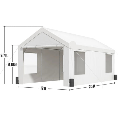 Garagetent - Partytent - Carport Tent - Tent - Vervangende Overkapping - Pickup Truck Tent - Waterdicht & UV Beschermd - 12x20FT - Tuin - Buiten Carport - Wit
