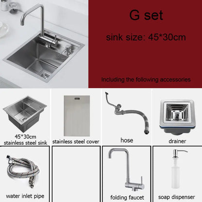 304 Stainless Steel Kitchen Sink for Island Bar, Brushed Finish with Foldable Faucet, Lid Cover, Soap Dispenser, Veg Basin sinks