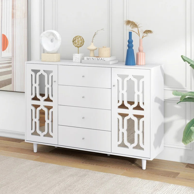 Speelkast – Opbergkast – Dressoir – Vitrinekast – Wit Spiegelkastje – Grote Opbergruimte – Kristallen Handgrepen