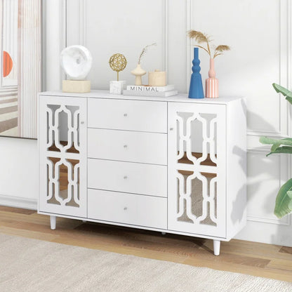 Speelkast – Opbergkast – Dressoir – Vitrinekast – Wit Spiegelkastje – Grote Opbergruimte – Kristallen Handgrepen