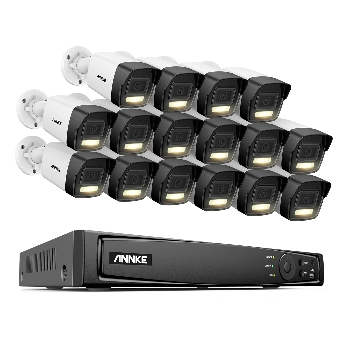 16-kanaals Beveiligingsset – IP Camera Systeem – CCTV Set – Bewakingscamera Pakket – 16 Camera Beveiliging – 12MP Dual-Light Camera’s – 16 PoE Kanalen Met NVR