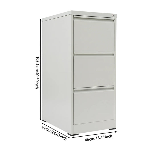 Afsluitbare Ladekast – Metalen Ladekast – Archiefkast – Opbergkast – Kantoorladekast – Stevig Koudgewalst Staal – 3 Laden Met Veiligheidsslot – Compact Verticaal Design
