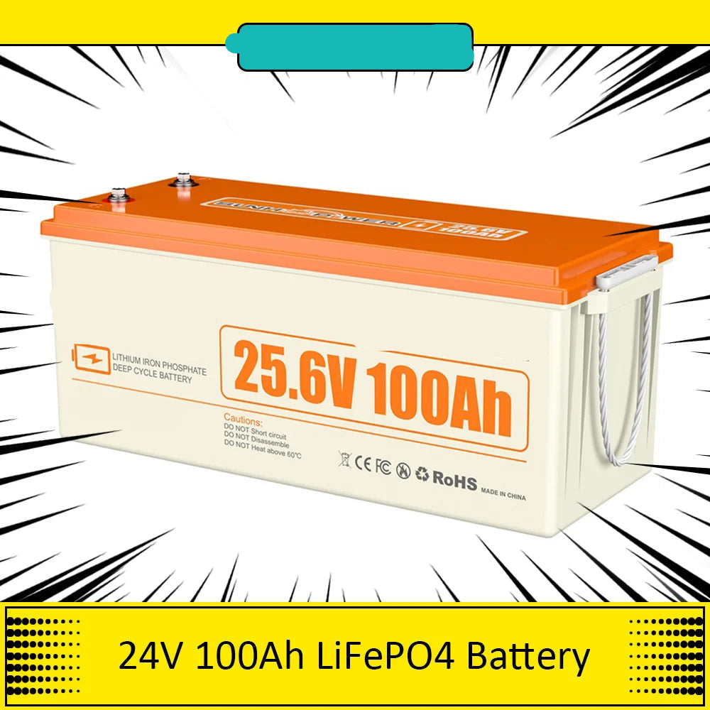 LiFePO4 Accu – Lithium Accu – Lichte Batterij – Duurzame Accu – 25,6V 100Ah – 4000 Laadcycli – IP68 Waterdicht