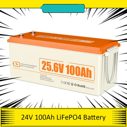 LiFePO4 Accu – Lithium Accu – Lichte Batterij – Duurzame Accu – 25,6V 100Ah – 4000 Laadcycli – IP68 Waterdicht
