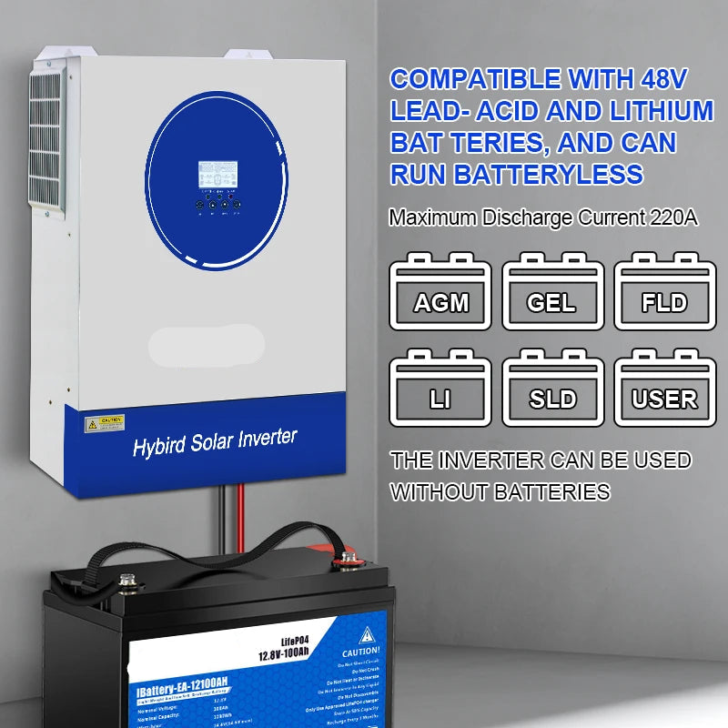 Zonne-omvormer – Hybride Omvormer – Solar Inverter – MPPT Laadregelaar – Zuivere Sinusgolf – 11 kW Vermogen – 160A Batterijlader