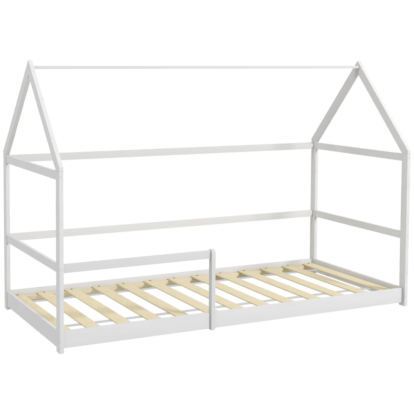 Kinderbed – Huisvormig Bed – Speels Bed – Kinderbed Met Spijlen – Laag Instap Bed – Massief Dennenhout – Geschikt Voor Matras 190x90 cm