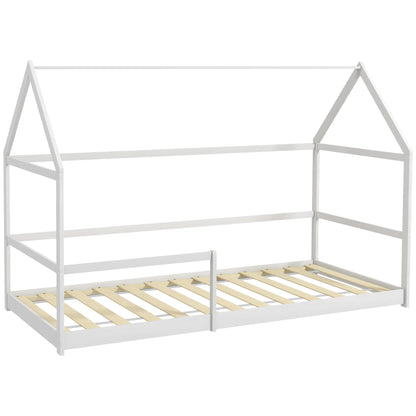 Kinderbed – Huisvormig Bed – Speels Bed – Kinderbed Met Spijlen – Laag Instap Bed – Massief Dennenhout – Geschikt Voor Matras 190x90 cm