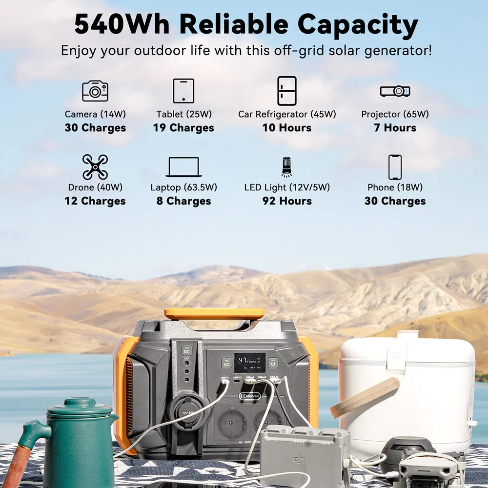 Draagbare Power Station – Mobiele Accu – Externe Batterij – Oplaadstation – 540Wh Capaciteit – Meerdere Uitgangen