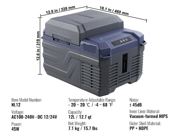 Auto Koelkast - Elektrische Koelbox - Koelbox - Mini Koelkast - 12L Capaciteit - 12/24V DC Compressor - Enkel & Dual-Zone - Bluetooth Temperatuurregeling - Draagbare - Geschikt voor Outdoor Camping & RV