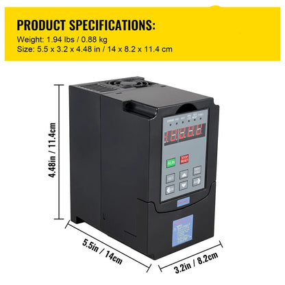 Frequentieregelaar - Frequentie - Toerentalregelaar - VFD 1.5KW 220V - Omvormer Variabele Frequentie Driver - 3-Pase Uitgangssnelheidsregelaar - voor Motor-CNC