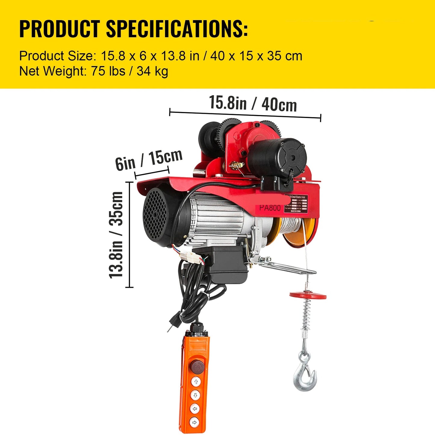 Takel - Lier - Winch - Kabeltakel - Elektrische - 770kg - met Loopkat – Bedrade Lier voor Overhead Hijswerk in Garage of Werkplaats - QUORE