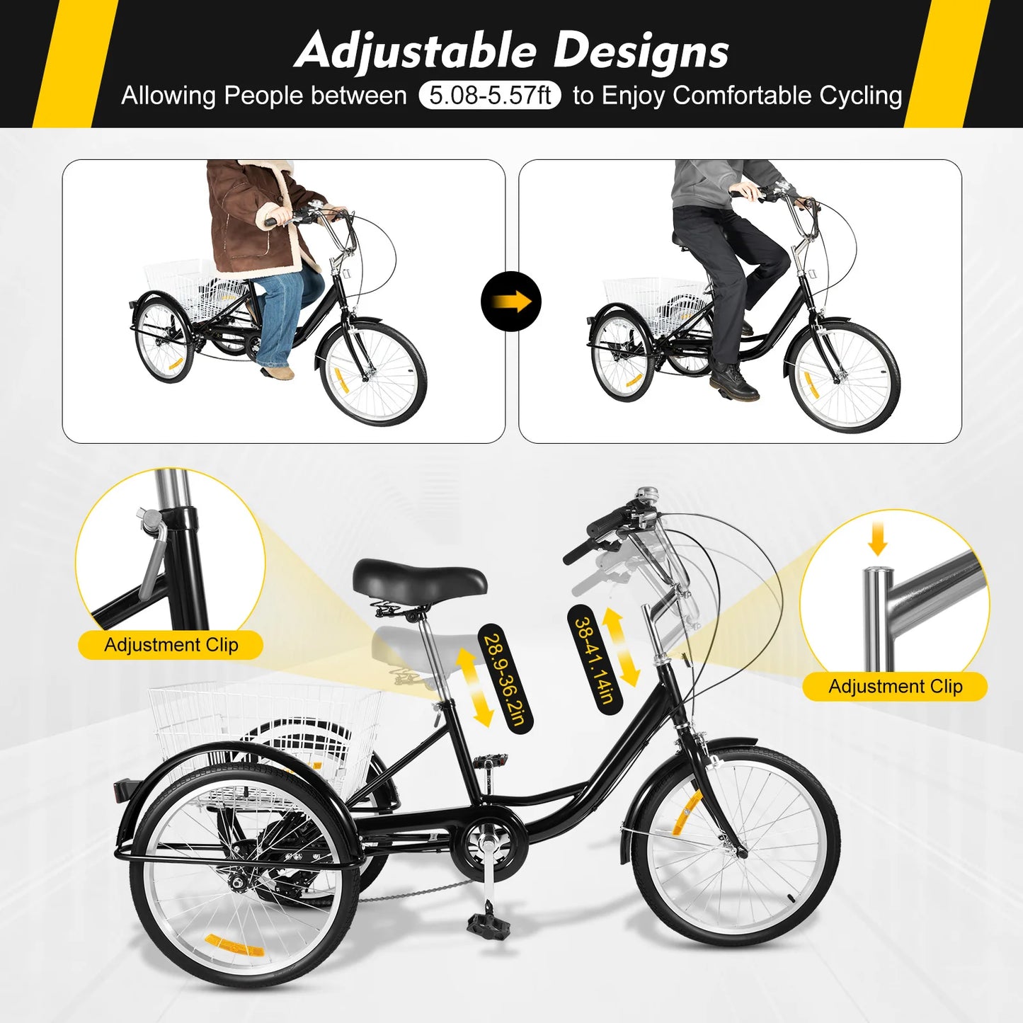 Driewieler – Driewiel Fiets – Stabiliteitsfiets – Seniorfiets – 20 Inch – 8 Versnellingen – Groot Achtermandje