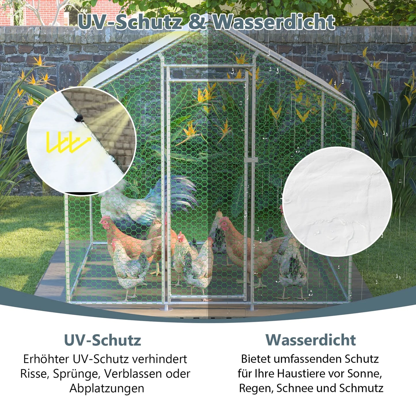 Kippenren – Buitenren – Dierenren – Kippenhok – Konijnenhok – 3x1,5x2 Meter – Gegalvaniseerd Stalen Frame – Waterdicht PE Dak