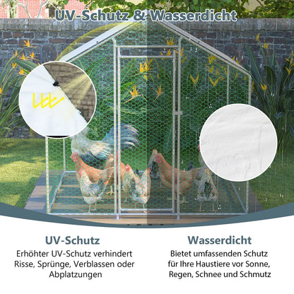 Kippenren – Buitenren – Dierenren – Kippenhok – Konijnenhok – 3x1,5x2 Meter – Gegalvaniseerd Stalen Frame – Waterdicht PE Dak