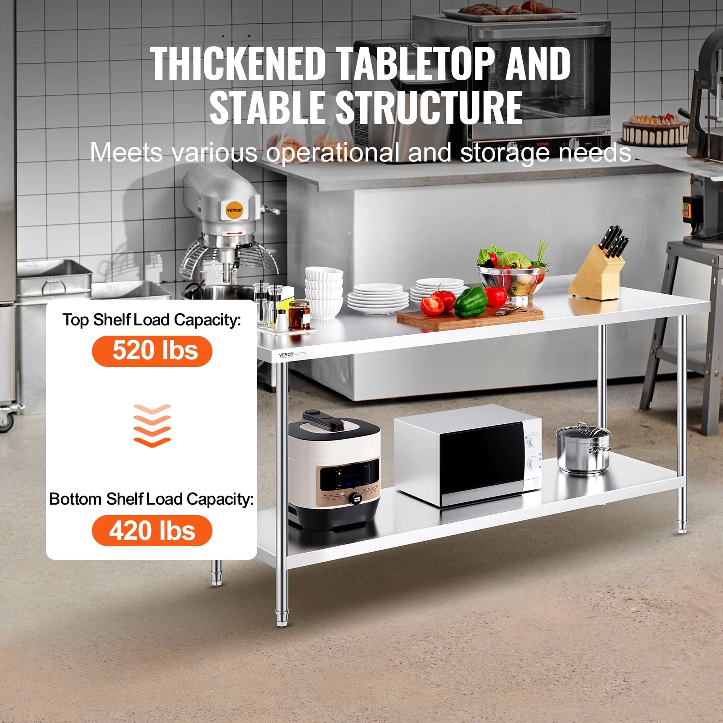 SucceBuy 24 x 72 x 36 Inch Stainless Steel Work Table Commercial Food Prep Worktable Heavy Duty Prep Worktable Metal Work Table