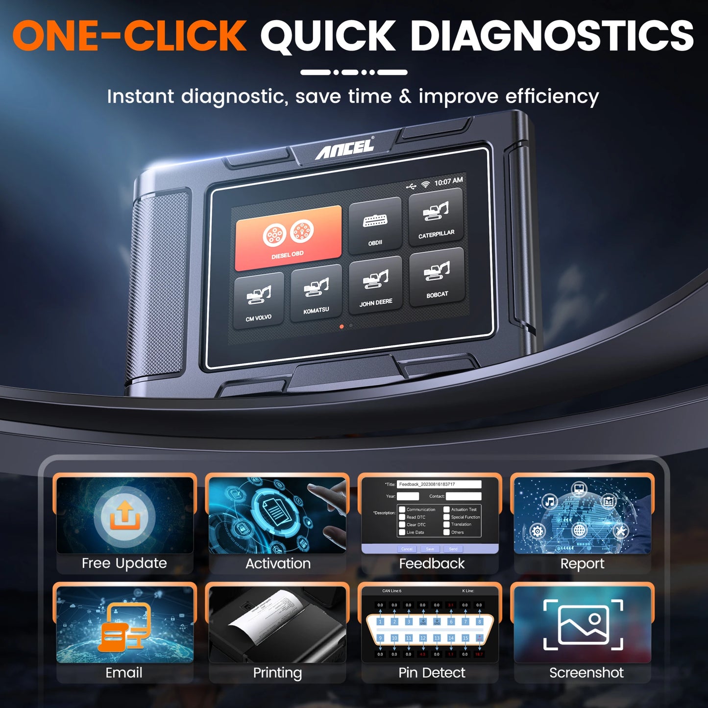 Allround Diagnosetool – Diagnose Scanner – DPF Reinigingsapparaat – Truck Scanner – Machine Scanner – Touchscreen – WiFi Updates