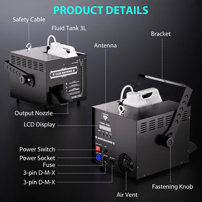 Haze Machine – Rookmachine – Mistgenerator – Stage Fog Machine – Rookgenerator – 1000W Vermogen – DMX en Afstandsbediening – EU Stekker
