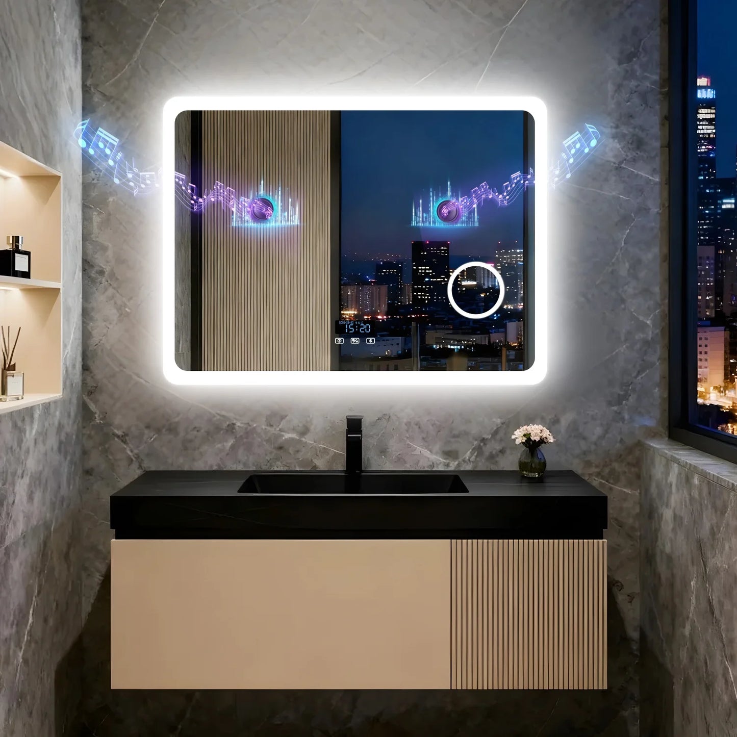 LED Badkamerspiegel – Spiegel Met Verlichting – Make-up Spiegel – Vergrotende Spiegel – Touchscreen Spiegel – 120x70 cm – Bluetooth Speaker – Anti Condens Functie