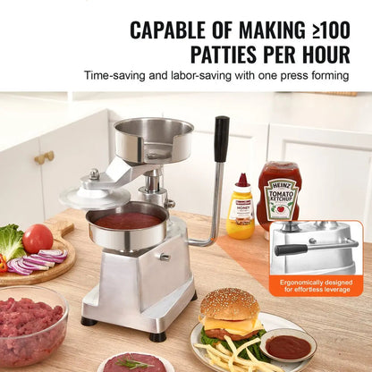 Professionele Hamburgerpers - Commerciële Hamburger Pers - Hamburger Maker - Manual Ronde Vlees - Keuken Machine - RVS - 4 Inch