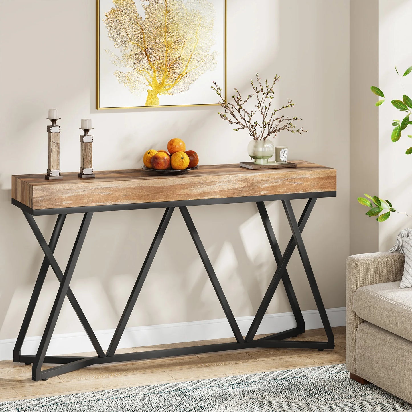 Sofa Tafel – Haltafel – Sidetable – TV-Meubel – MDF Tafelblad – Metalen Frame – Draagkracht Tot 90 Kg