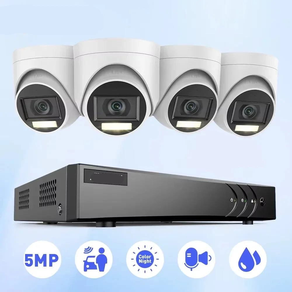 Beveiligingscamerasysteem - Camerabewaking - Beveiligingscamera - 8 Kanaals - Waterdichte Dome -  Camera’s Nachtzicht - Audiomicrofoon - 4 Camera's - voor Binnen en Buiten - Ingebouwde HDD: 1T