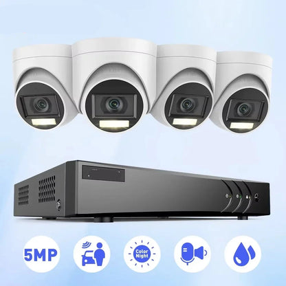 Beveiligingscamerasysteem - Camerabewaking - Beveiligingscamera - 8 Kanaals - Waterdichte Dome -  Camera’s Nachtzicht - Audiomicrofoon - 4 Camera's - voor Binnen en Buiten - Ingebouwde HDD: 1T