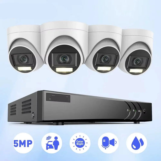Beveiligingscamerasysteem - Camerabewaking - Beveiligingscamera - 8 Kanaals - Waterdichte Dome -  Camera’s Nachtzicht - Audiomicrofoon - 4 Camera's - voor Binnen en Buiten - Ingebouwde HDD: 1T
